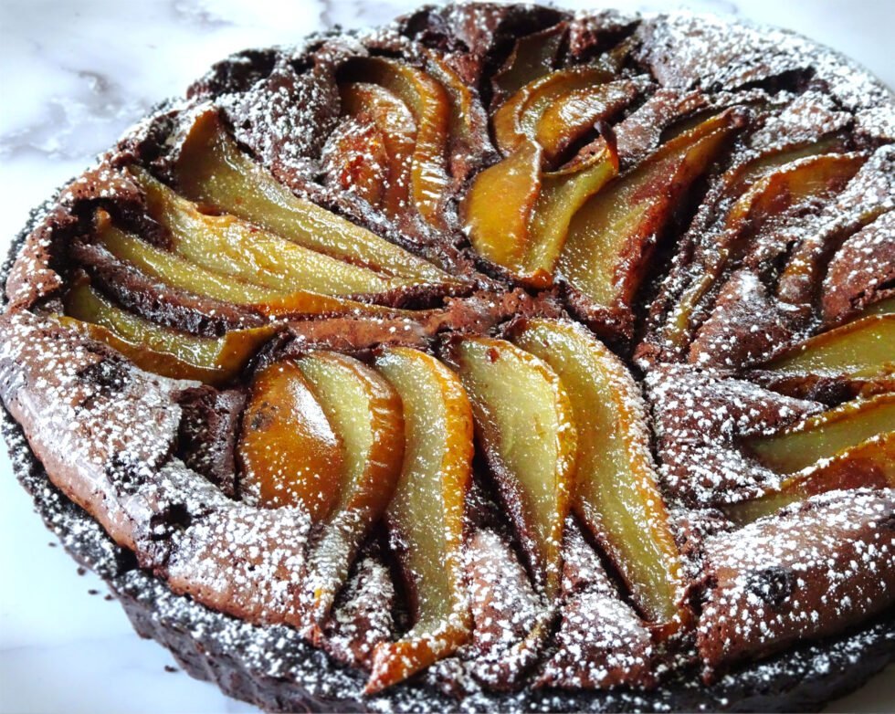 Chocolate and Pear Tart Infused in Sweet Spanish Sherry