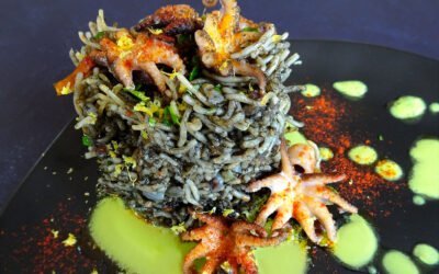 Fideua Squid ink pasta with Tangy Allioli Verde