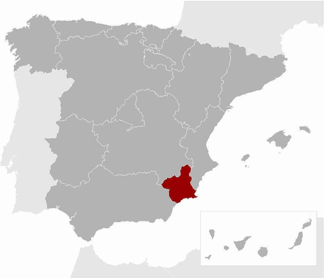 A large map of Spain with the region of Murcia highlighted