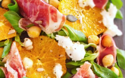 Jamon Iberico Salad with Orange, Chickpeas, and Almonds