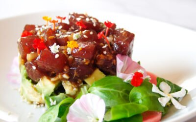 Tuna tartare with lime, honey-soy, and ginger marinade