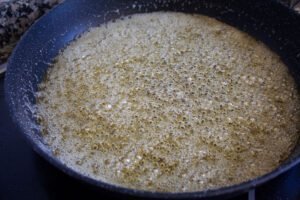 salted caramel ingredients mixture starts to caramelize