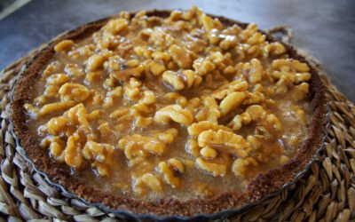 Walnut tart with orange-infused salted caramel