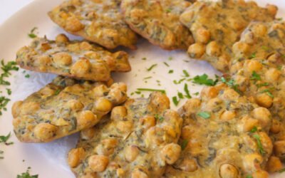 Mediterranean Chickpea Fritters (with Romesco Dipping Sauce)