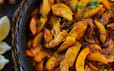 Chicken with peaches and sherry (Easy One-pot recipe)