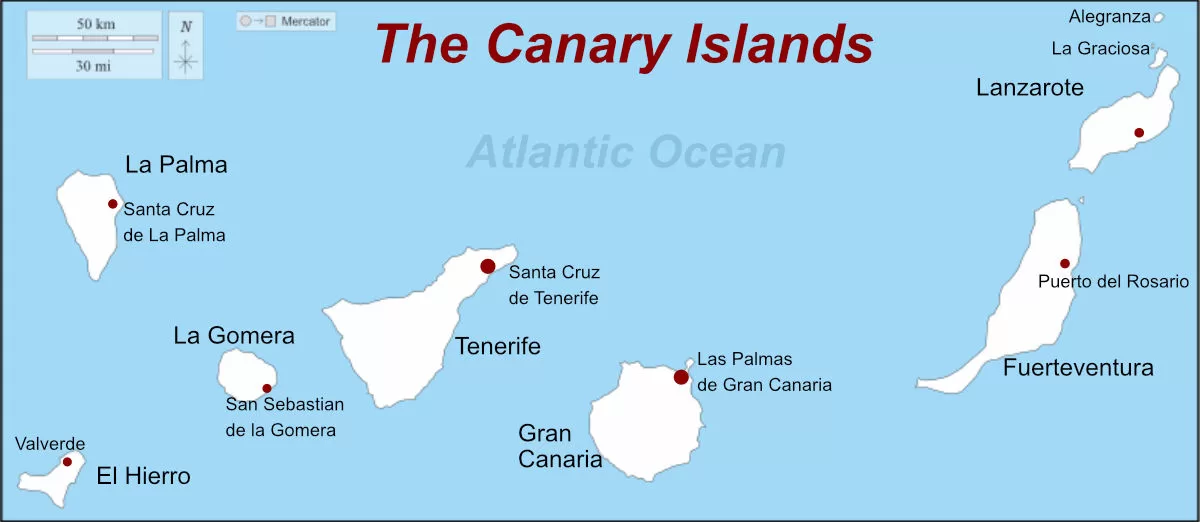 The Canary Islands map