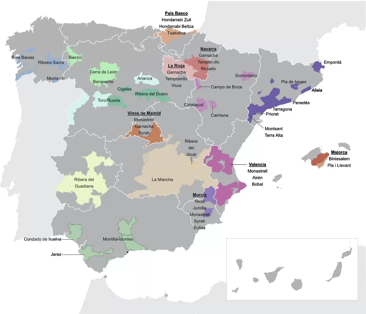 Spanish wine map