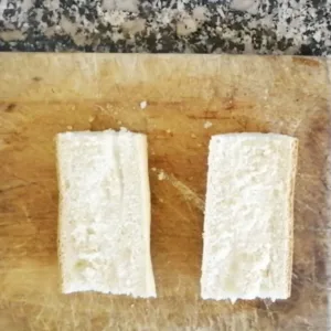 A baguette sliced in half