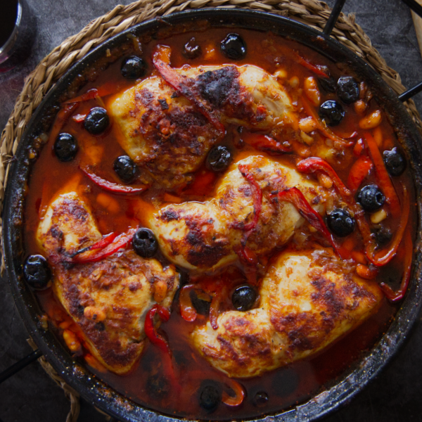 a crispy spanish baked chicken thigh