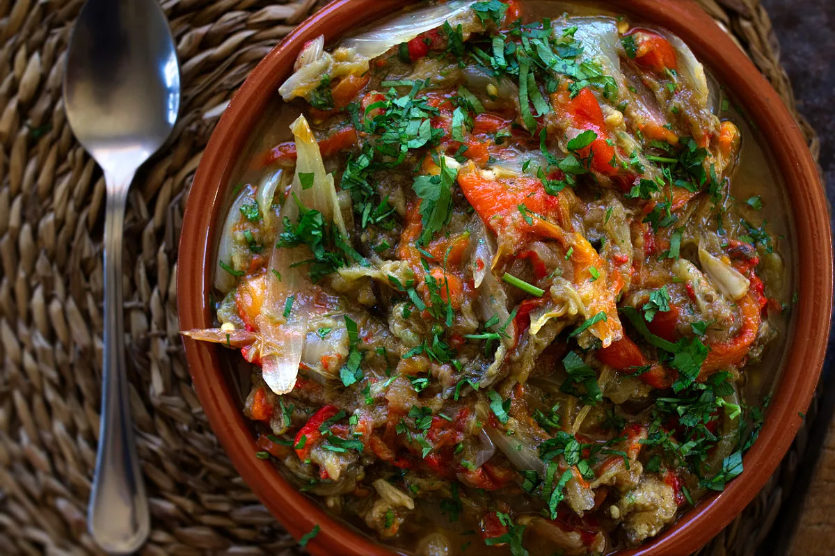 A small bowl of Catalan roasted Vegetables