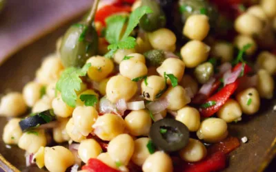 Chickpea and Caper Salad with Charred Red Peppers (Garbanzos Alinados con Alcaparras)