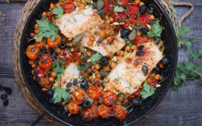 Baked Cod with Tomatoes, Chickpeas, and Capers