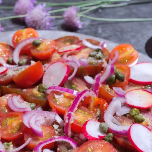 A platter of Spanish Tomato salad