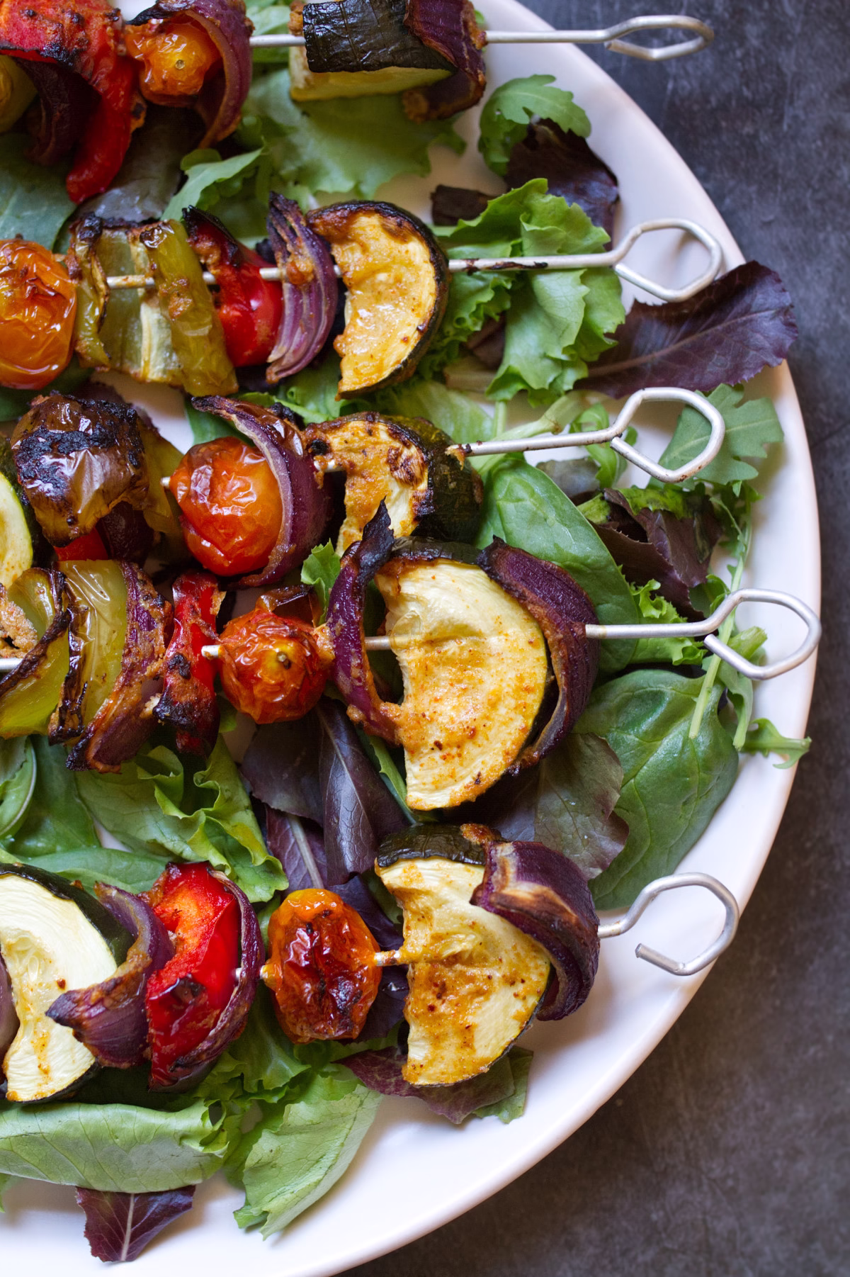 A platter of Mediterranean Veggie Skewers
