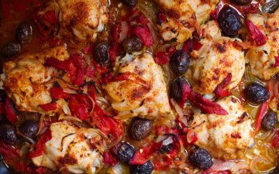 Spanish Chicken Thighs with Roasted Peppers and Olives