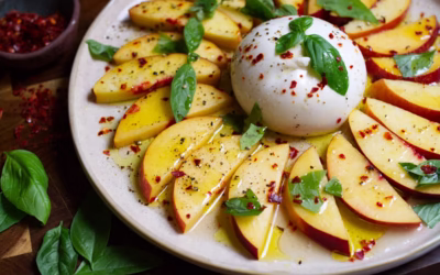 Burrata with Nectarines and a Tangy Lemony Herb Dressing