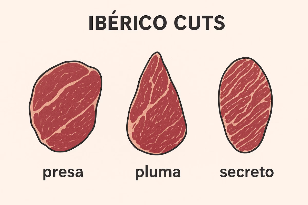 Diagram showing the shape of different cuts of Iberico pork