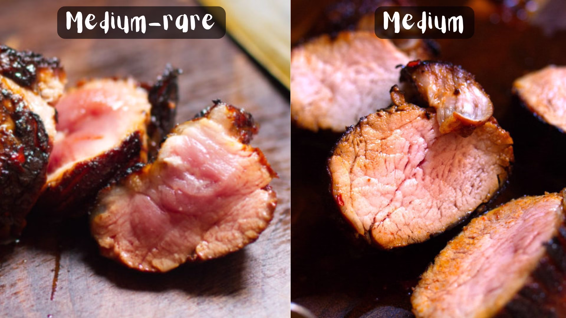 medium-rare and medium cooking presentation