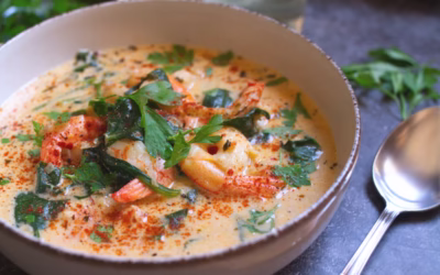 Creamy Shrimp Soup with Spinach and Chickpeas