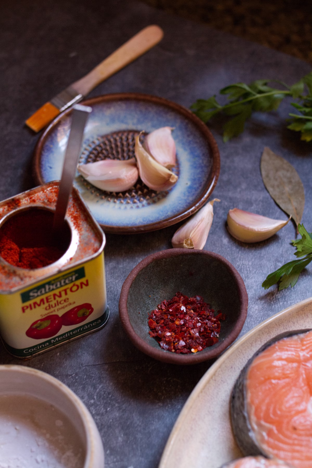 herbs and spices used when making spanish Salmon stew