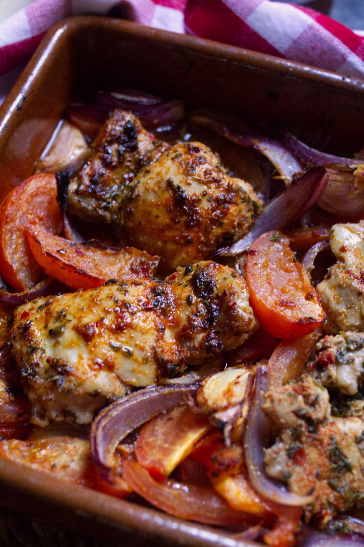 a pan of Lazy boy chicken thighs