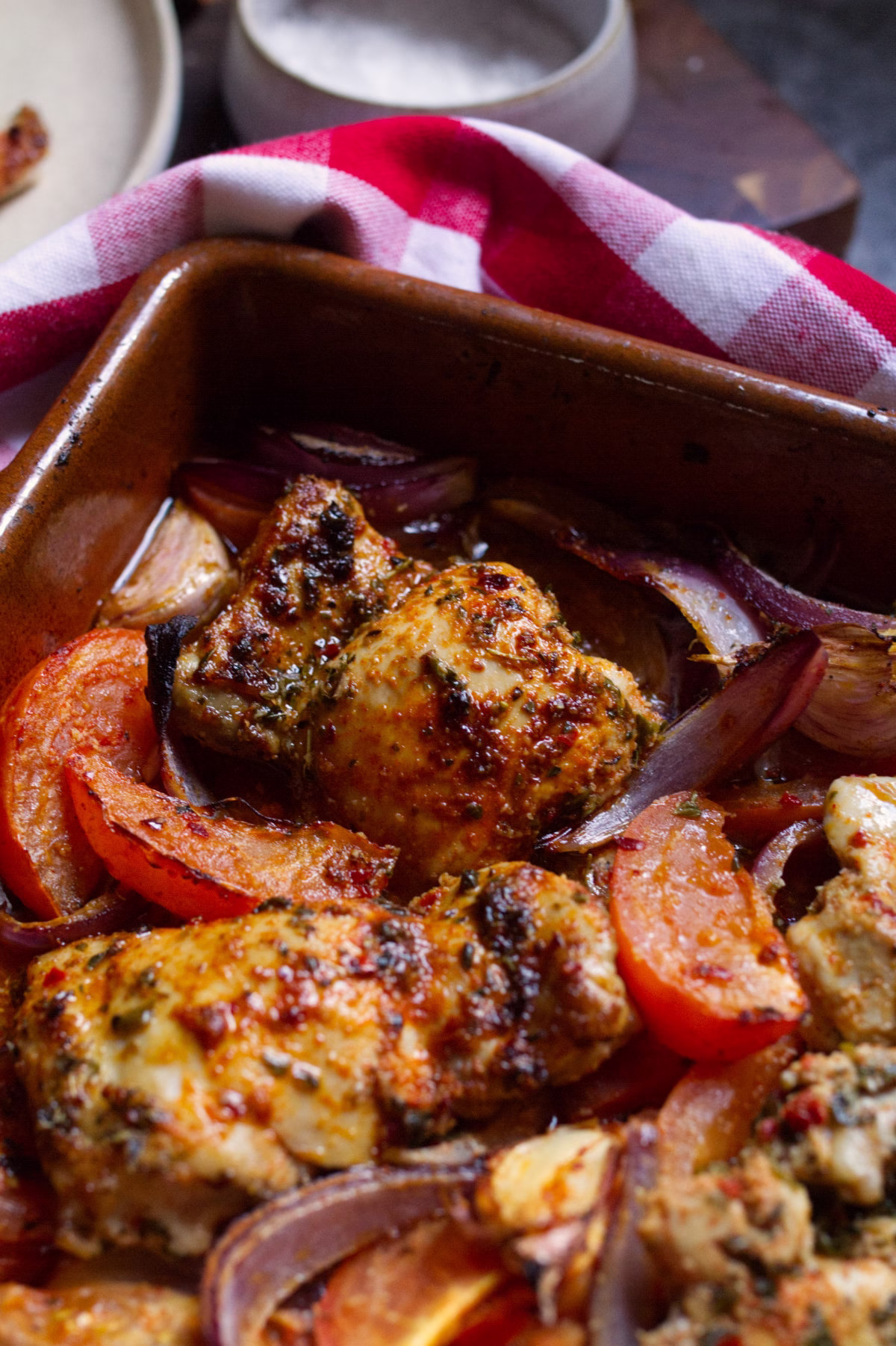 a pan of Lazy boy chicken thighs