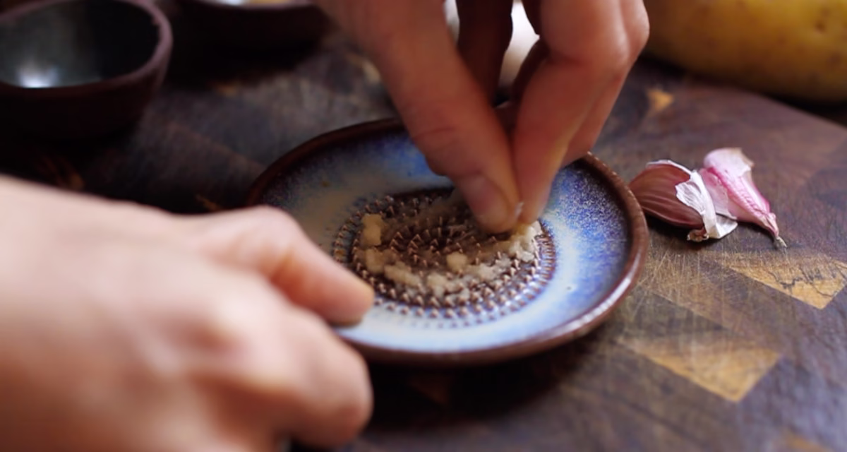A traditional Spanish garlic grater plate