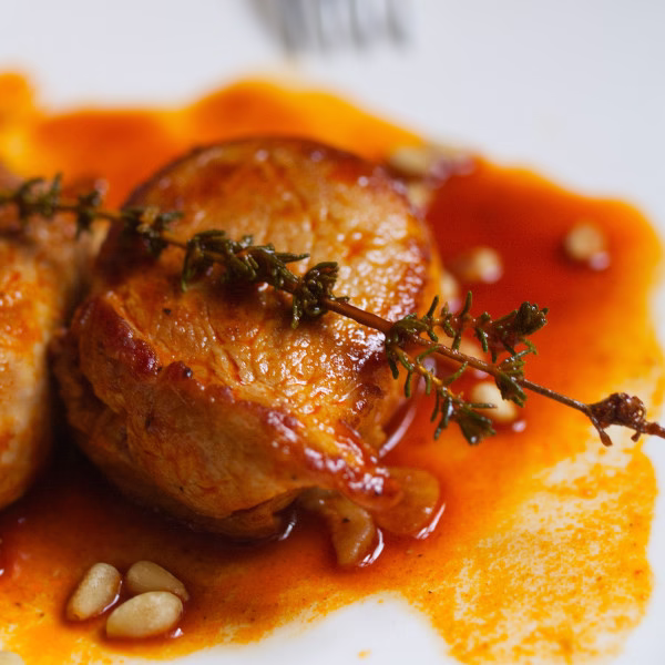 A Spanish pork tenderloin cooked with garlic and sherry