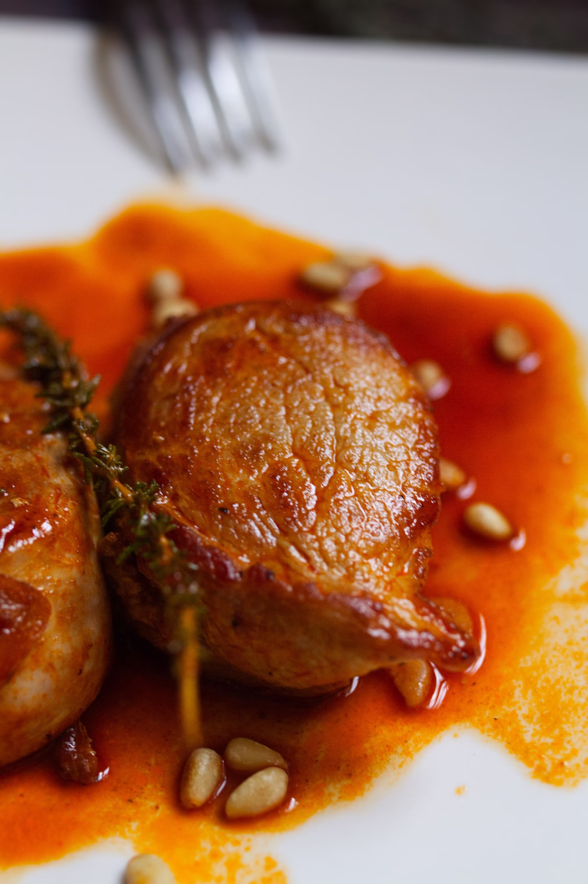 A Spanish pork tenderloin cooked with garlic and sherry