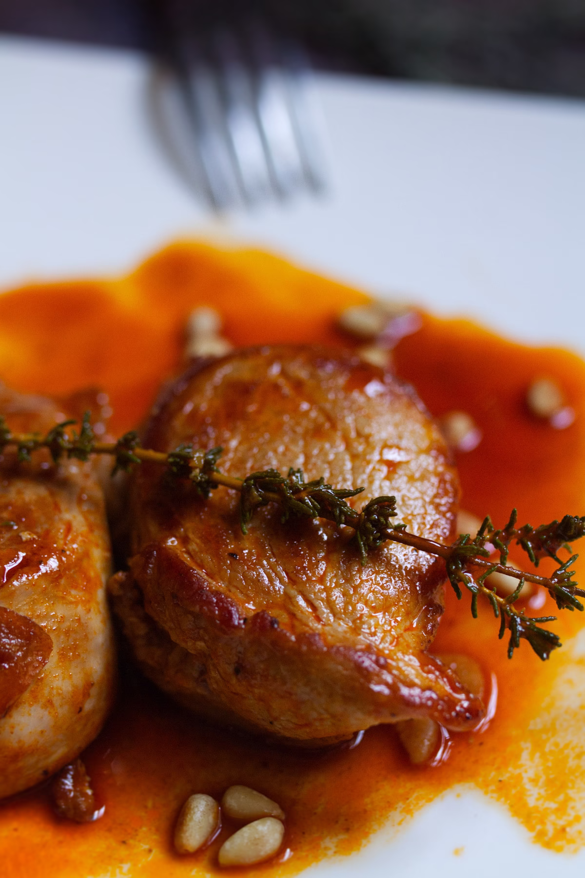 A Spanish pork tenderloin cooked with garlic and sherry