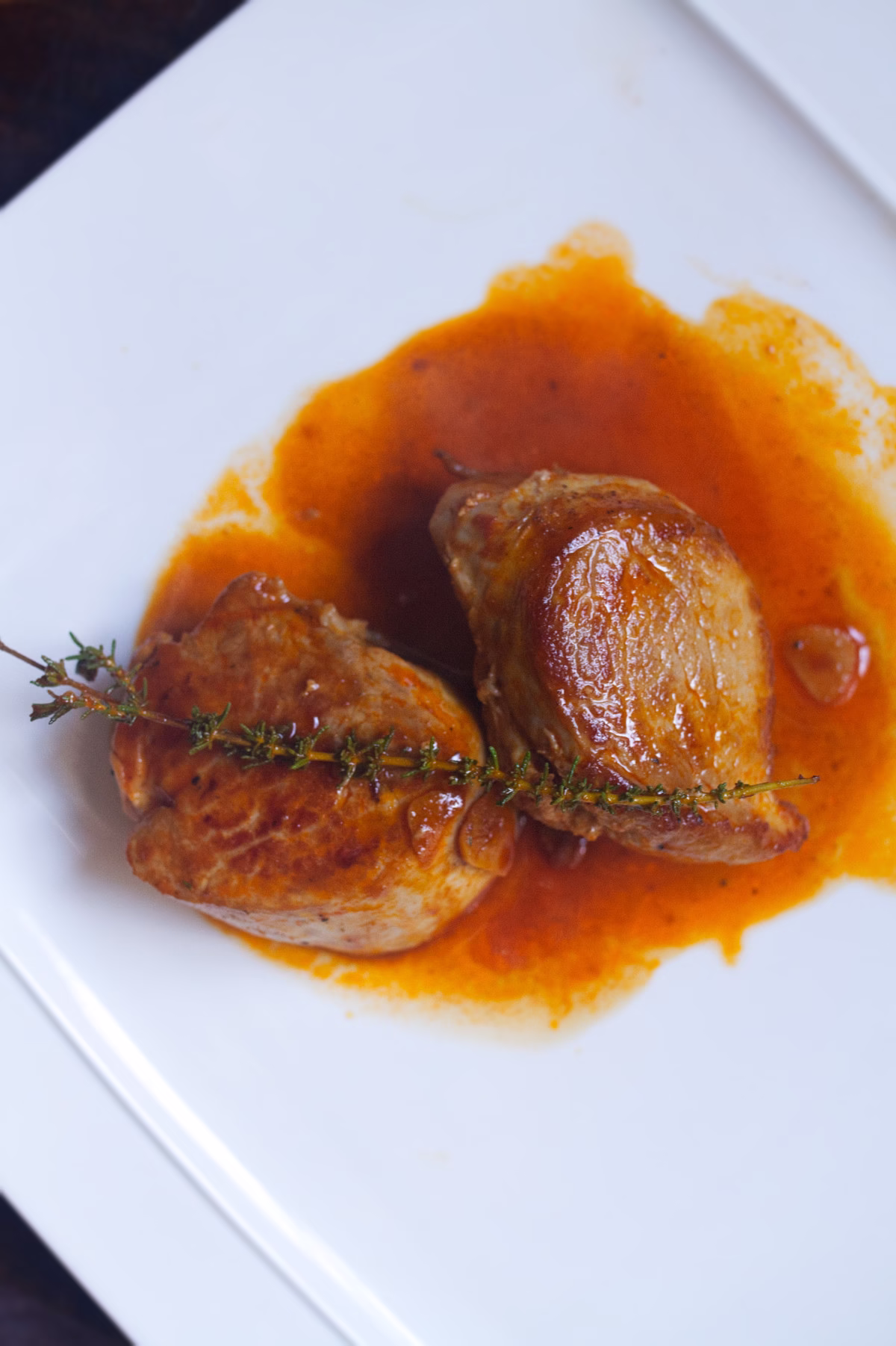 A Spanish pork tenderloin cooked with garlic and sherry