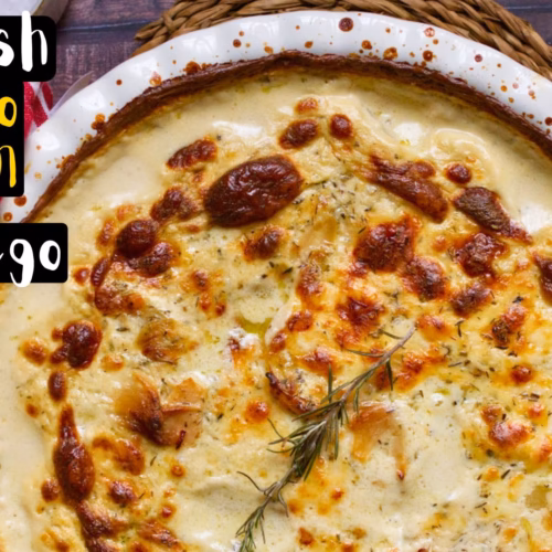 Spanish-Style Potato Gratin with Roasted Garlic and Manchego Cheese-1 - The Spanish Radish A Spanish-style Potato gratin with lots of manchego cheese and rosemary garnish