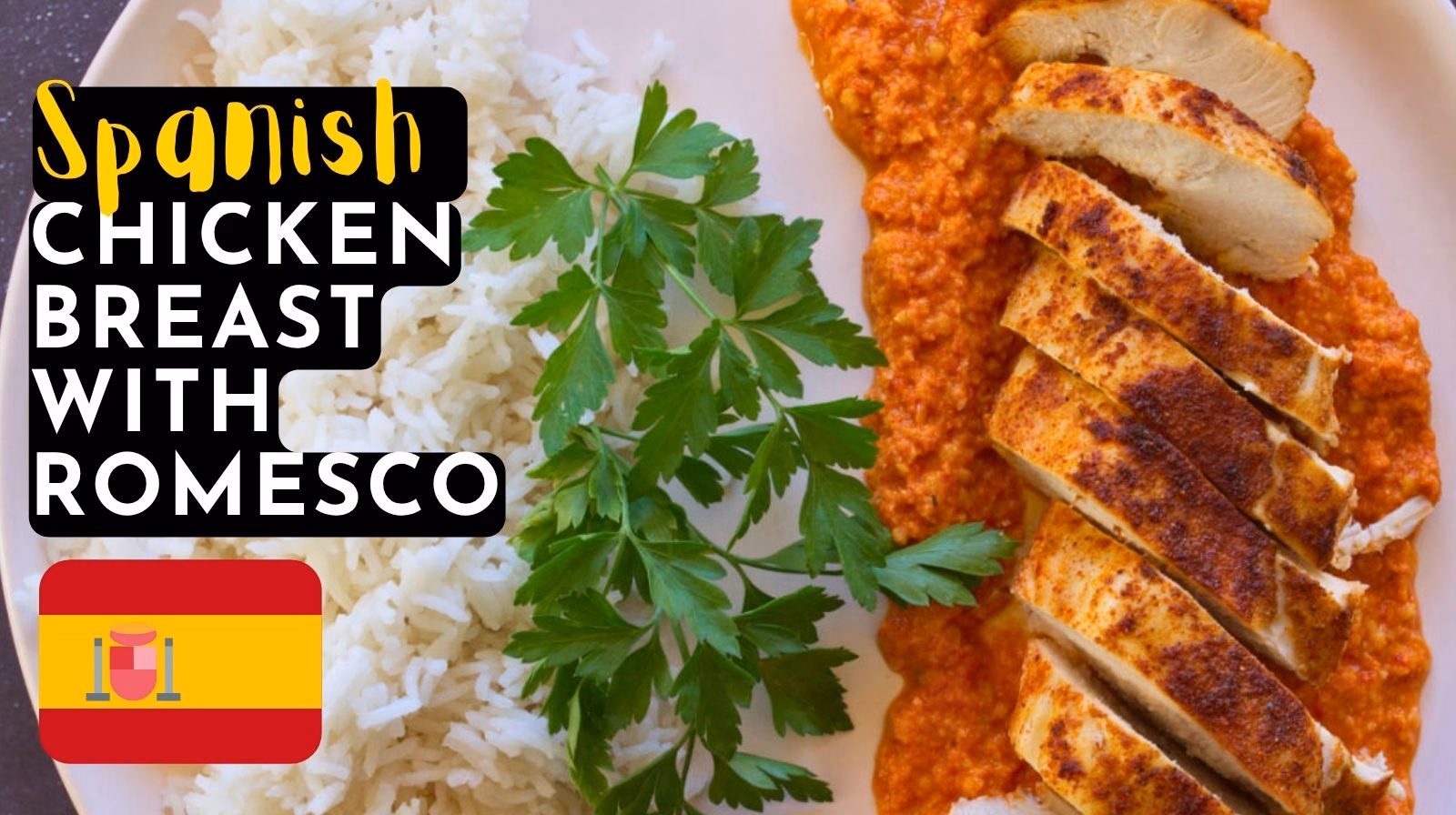 Chicken breast with Romesco-2 A plate of Roasted Chicken breast with a Romesco sauce