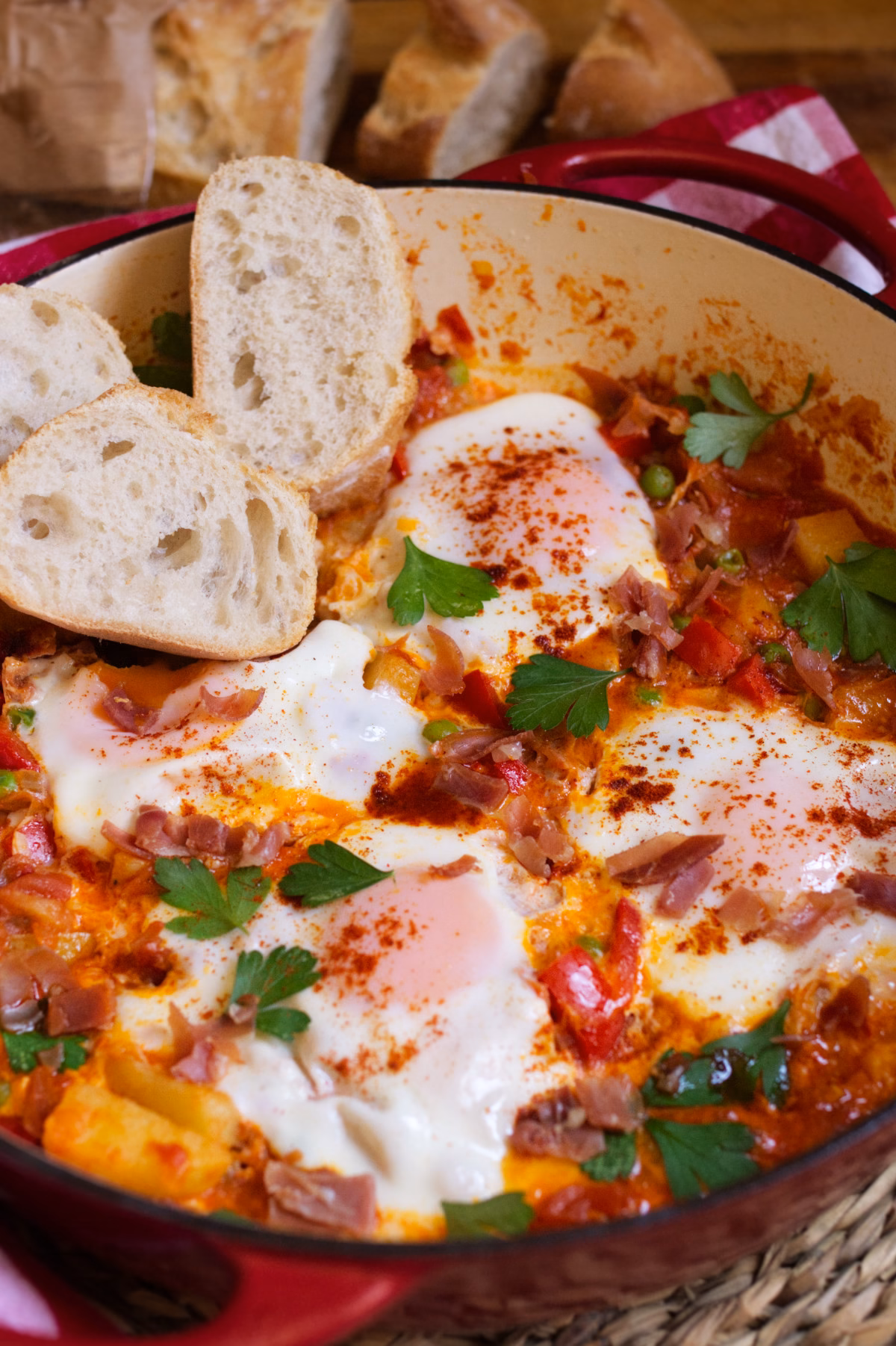A large dish of Flamenco Eggs
