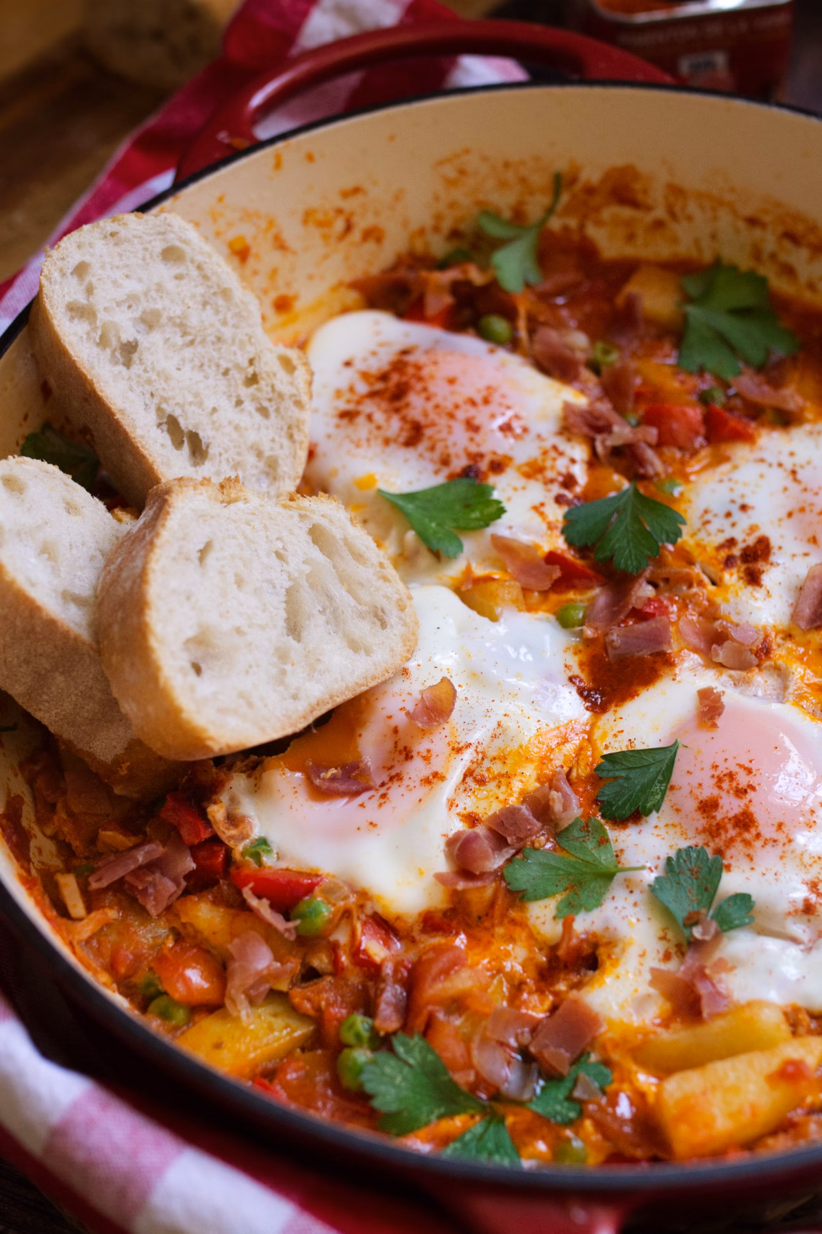 A large dish of Flamenco Eggs