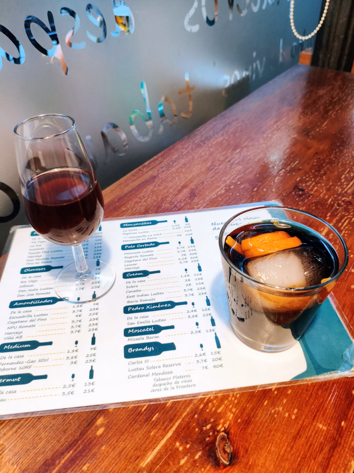 A list of sherries from the famous Tabanco Plateros