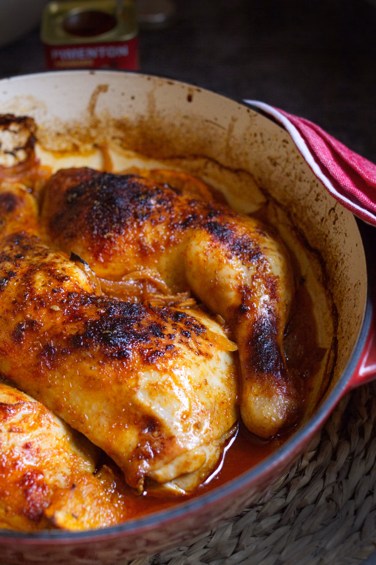 A large dish of Spanish Vermouth Chicken served