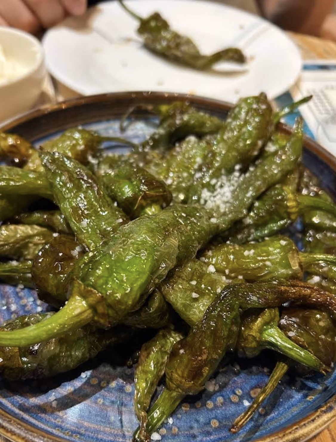 A tapas serving of padron peppers from tabanco anticuario