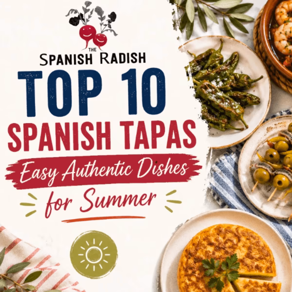 Cover art for the recipe roundup article on the top 10 Spanish tapas for summer.