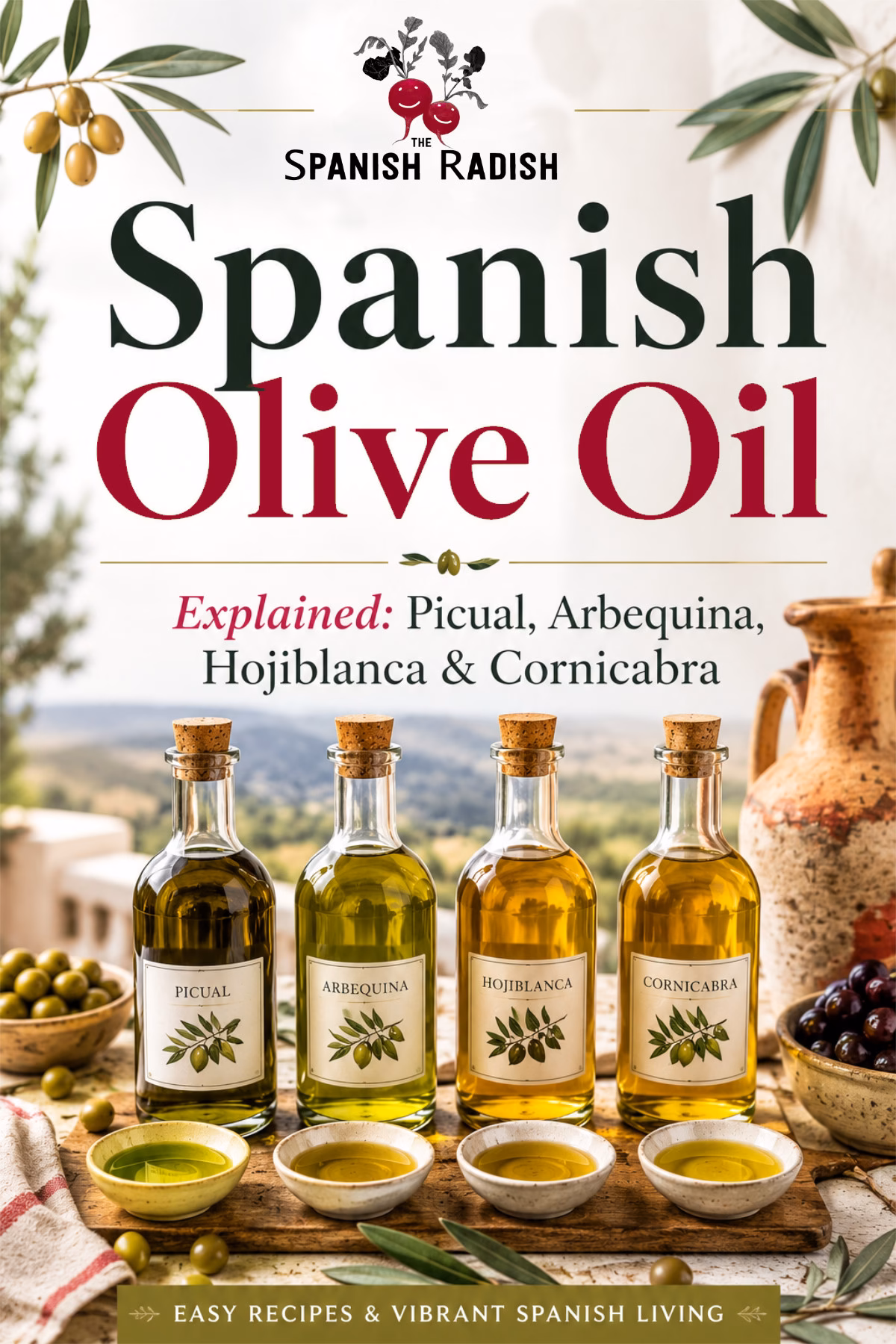 Spanish Olive OIl explained thumbnail with bottles of oil