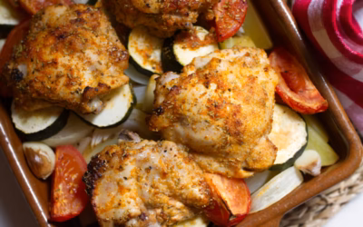 Roasted Chicken Thighs and Mediterranean Veg