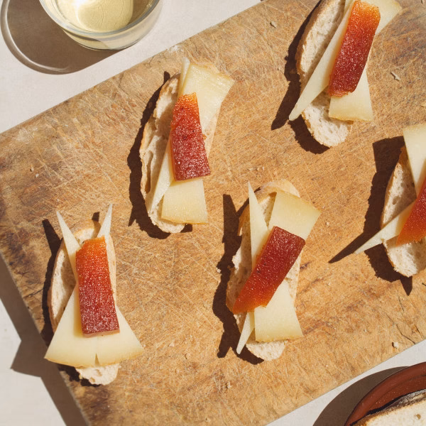 A platter of Idiazabal cheese pintxos with membrillo