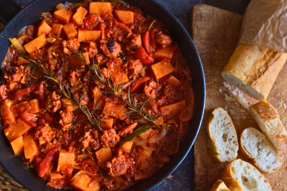 Smoky sweet potato stew in a pot, one of the top 10 Spanish fall recipes.