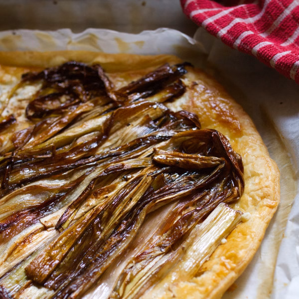 A Caramelized leek and goat cheese tart