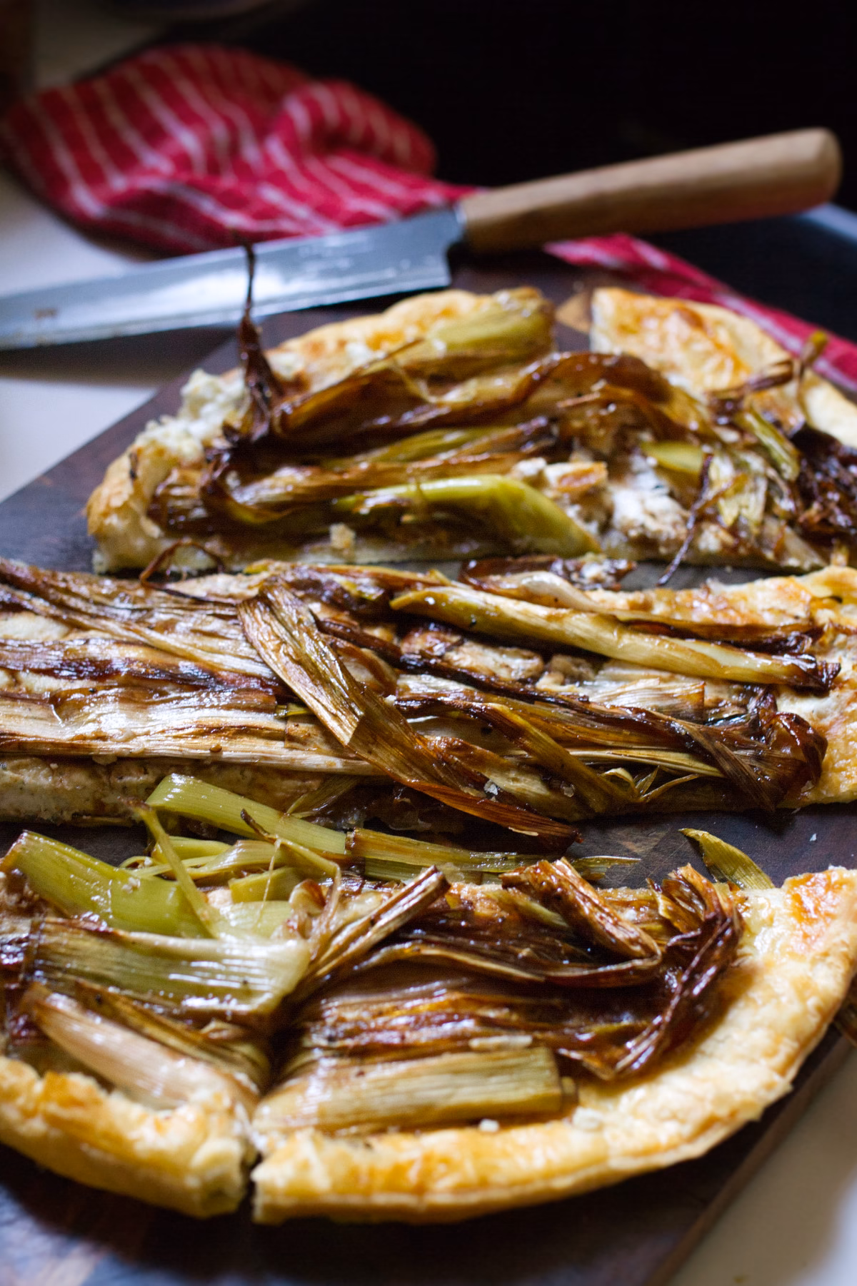 A Caramelized leek and goat cheese tart
